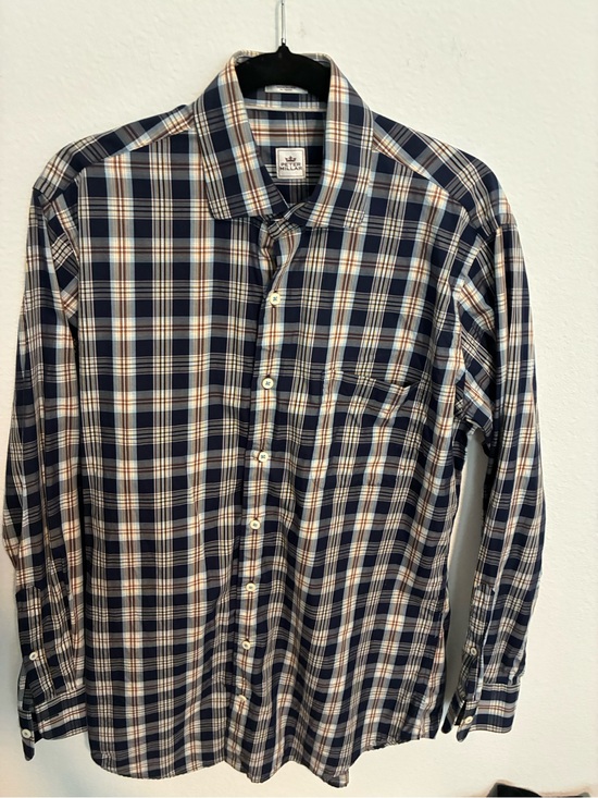 Peter Millar Other - Peter Millar Navy Plaid Button-Down Shirt with White and Tan Stripes